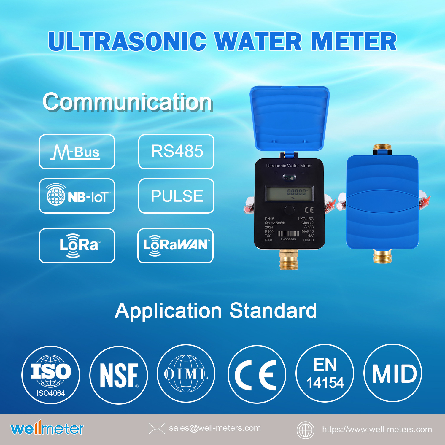 New Type Mbus, RS485, LoRaWAN, NB-IoT Ultrasonic Water Meter LXC-15G-40G